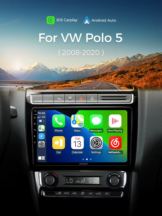 Ainavi Autoradio für Volkswagen VW Polo 5 (2008-2017) und Vento mit drahtlosem Carplay, Android Auto und 48EQ DSP in Schwarz - Bild 7