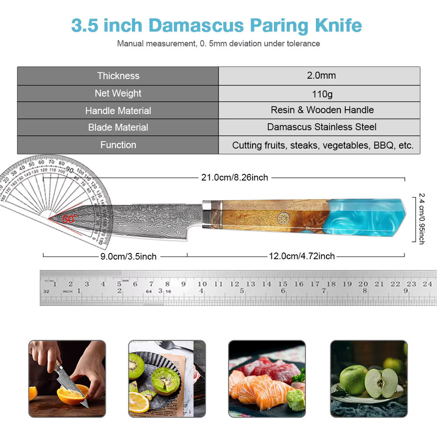 Xituo Japanisches Schälmesser aus Damaststahl in Multicolour mit Holzgriff, Länge: 8,9 cm - Bild 2
