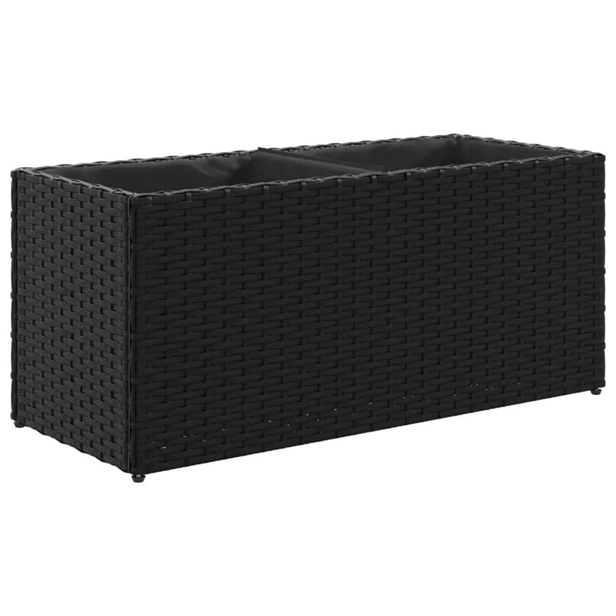 vidaXL Hochbeet mit 2 Fächern aus Poly Rattan und pulverbeschichtetem Stahl in Schwarz, B/T/H: 72 x 30 x 32 cm - Bild 2