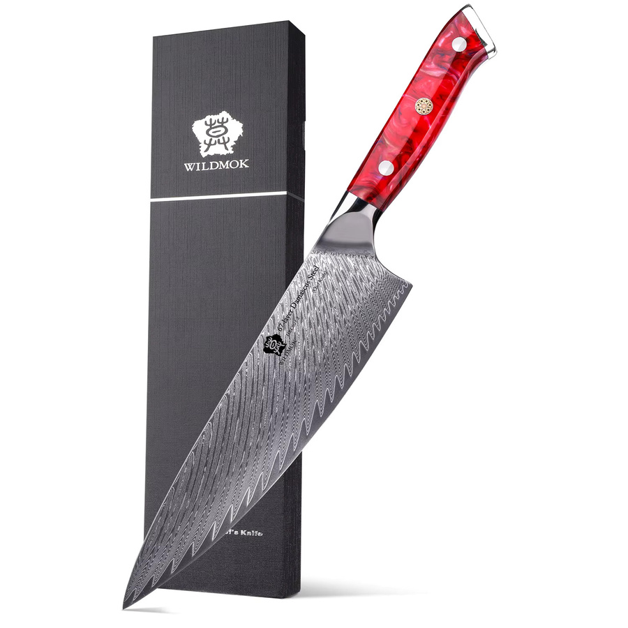WILDMOK Damaskus Kochmesser aus 67-lagigem VG10-Stahl mit rotem Harzgriff, 8 Zoll (Breite: 20,32 cm) - Bild 4