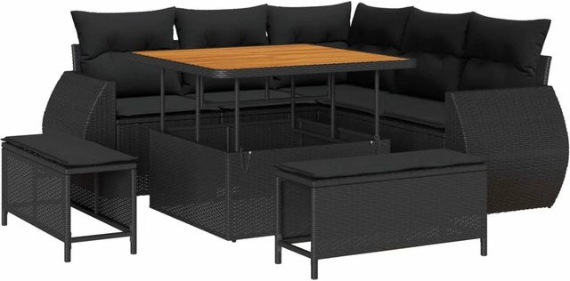 vidaXL Gartensofa-Set aus Poly-Rattan in Schwarz mit 8 Kissen und Couchtisch für Terrasse und Garten - Bild 1