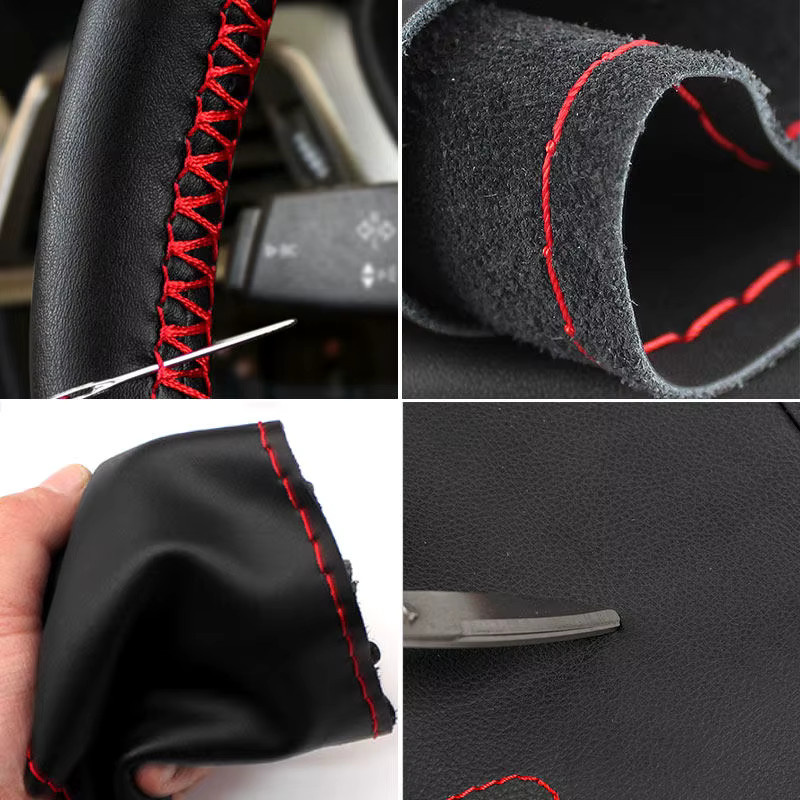 FOXSN DIY Lenkradbezug aus Mikrofaser und Leder in Schwarz mit Nadel und Faden zum Selbermachen, Set für die Auto-Innenausstattung - Bild 3