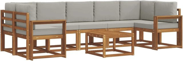 vidaXL Outdoor-Sofagarnitur L-Form aus Akazienholz mit 8 Kissen in Braun und Hellgrau - Bild 1