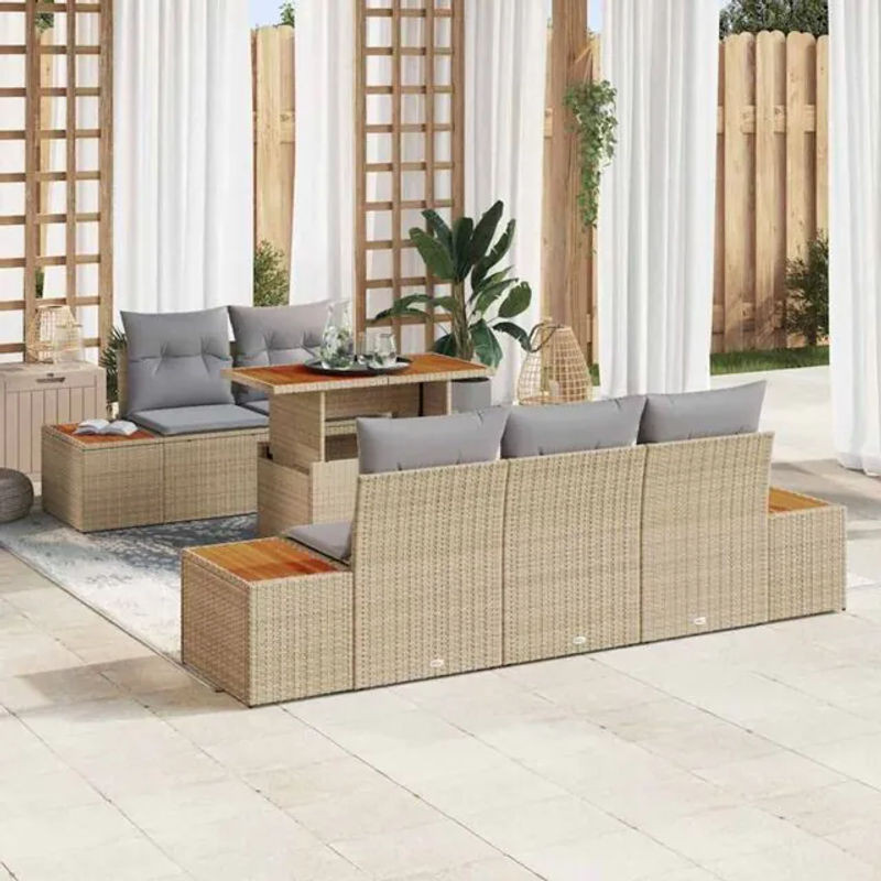 Vidaxl Garten Essgruppe aus Polyrattan mit 6 Kissen in Beige und Grau, B/T/H: 100 x 55 x 73 cm - Bild 1