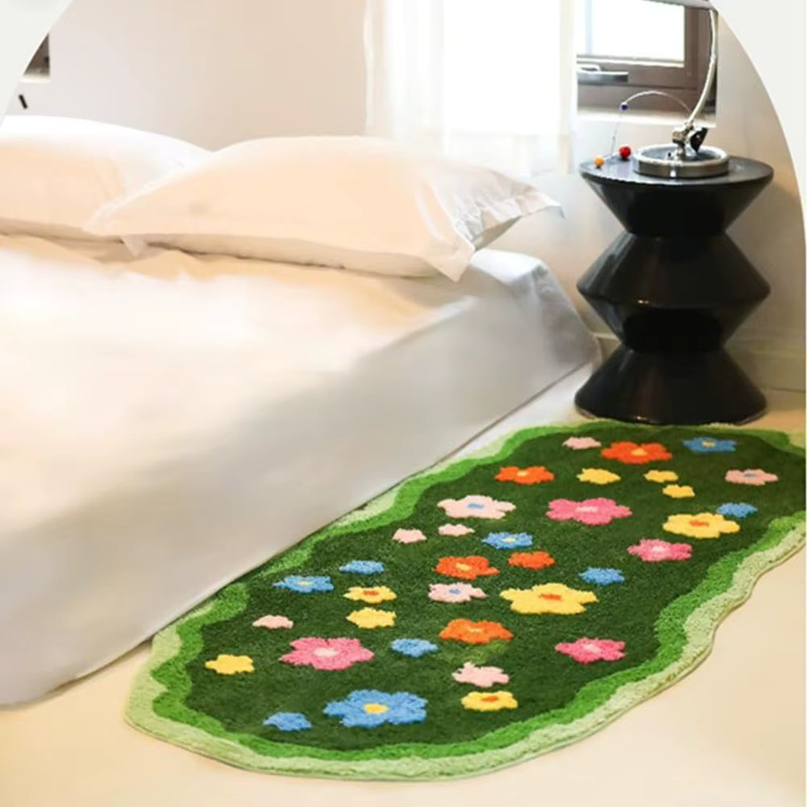VIKAMA Teppich mit floralem Frühlings-Blumendruck, rutschfest und schmutzabweisend, Mehrfarbig, B/T: 120 x 120 cm - Bild 2