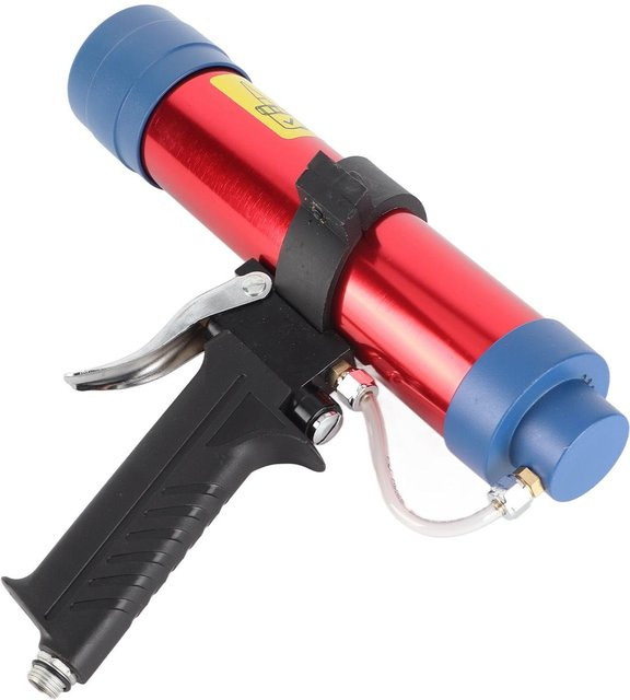 Pneumatische Glasklebepistole von aimo für Dichtmittel mit 310 ml Volumen, einstellbar zwischen 0,4 und 0,7 MPa, inklusive 24 Düsen, Farbe: Schwarz/Rot - Bild 1