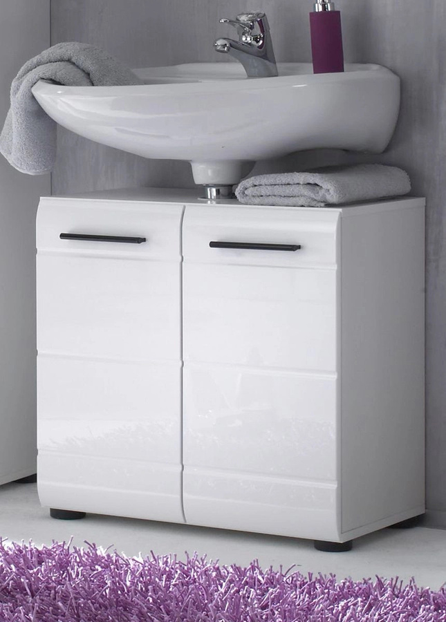 Trendteam Waschbeckenunterschrank Skin in Weiß Hochglanz mit Kassetten-Optik, Breite: 60 cm - Bild 2