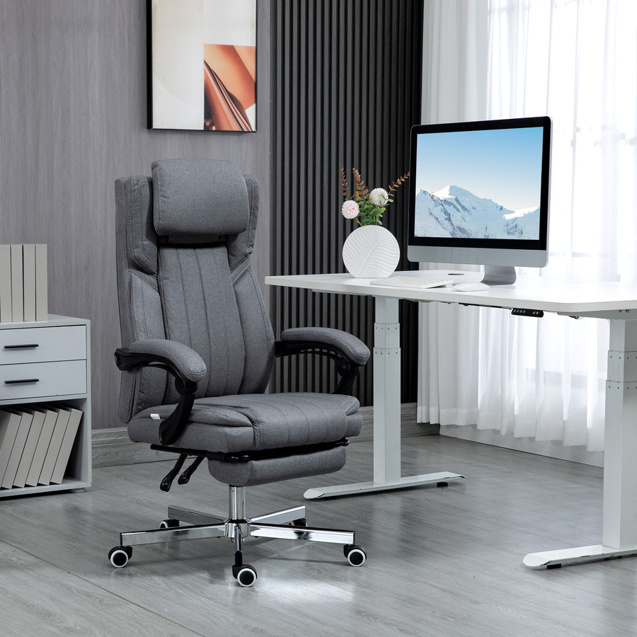 Vinsetto Ergonomischer Bürostuhl in Grau mit Kopfstütze, Armlehnen und Fußstütze, Höhenverstellbar und Drehbar, B/T/H: 65 x 61 x 105-113 cm - Bild 2