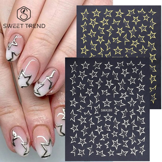 SWEET TREND Nagelaufkleber, Gold-Silber Metallic, Stern-Design - Bild 1