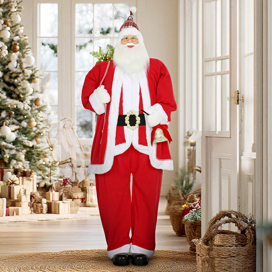 HOMCOM Weihnachtsmann Weihnachtsdekoration mit Soundfunktion, stehend mit Geschenk und Weihnachtsglocken, Rot/Gold, Höhe: 160 cm - Bild 2