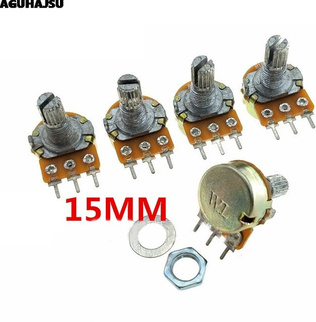 5er Set Si Tai&SH Dual Stereo Potentiometer WH148 B1K B2K B5K B10K B20K B50K B100K B500K mit 15mm Welle und 3 Pins in Silber - Bild 1