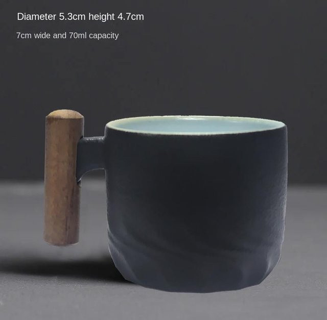 Exquisite handgemachte Kaffeetasse von Yiran Furniture mit Holzgriff, Keramik, Schwarz, 70 ml - Bild 1