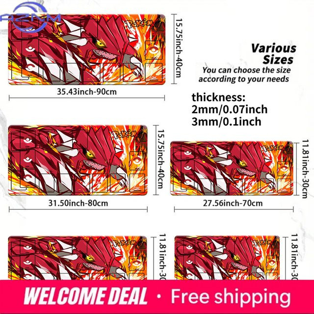 Potdemiel Pokemon TCG Spielmatte Groudon Red Flame Battle, rutschfestes Gaming-Mauspad, rot/mehrfarbig - Bild 1