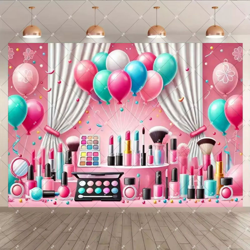 Rosa Make-up Spa Thema Fotohintergrund für Geburtstagsfeiern, Rechteckig, B/H: 120 x 120 cm - Bild 2