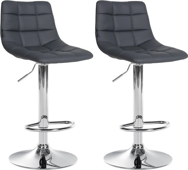 DELUKE Barhocker 2er Set DUBAI Grau Kunstleder mit Chromgestell und Lehne, B/T/H: 43 x 46,5 x 108,5 cm - Bild 1