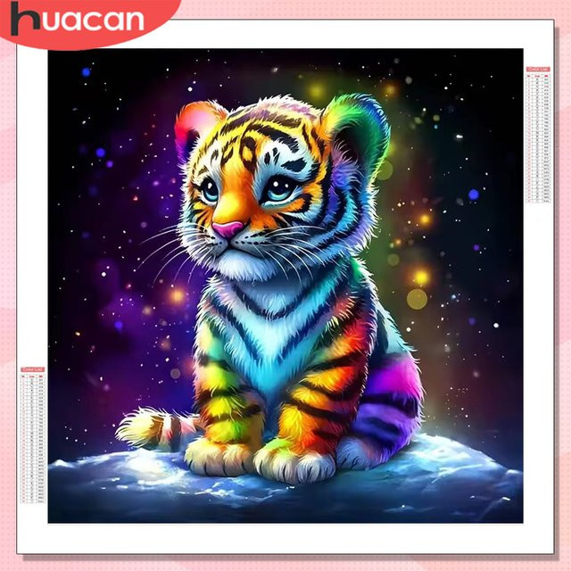HUACAN 5D DIY Diamantmosaik Tiger Tier Malerei mit runden Strasssteinen in Multicolour, B/H: 35 x 20 cm - Bild 1
