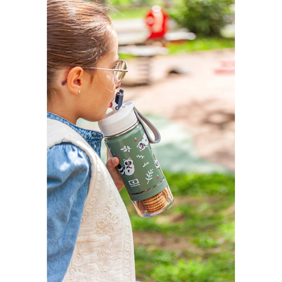 Monbento 2 in 1 Set aus Trinkflasche mit Strohhalm und Snackbox, transparent grün, Volumen: 300 ml und 120 ml - Bild 2