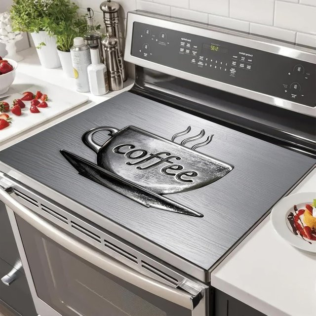 Hitzebeständige und rutschfeste Diatomit-Schutzmatte für elektrische Kochfelder und Kaffeebars in Grau, B/T: 60,0 x 50,0 cm - Bild 1