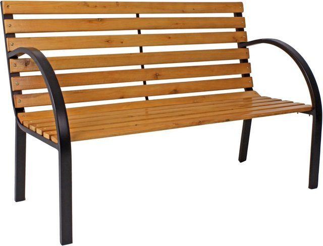 DELUKE Parkbank TOM aus Tanne und Stahl, wetterfeste Gartenbank mit Armlehnen, Farbe Natur, Breite: 122 cm, Tiefe: 50 cm, Höhe: 80 cm - Bild 1