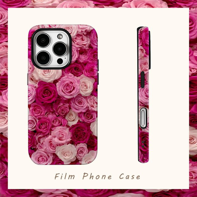 Potdemiel Handyhülle Pink Rose Bloom Art mit doppelschichtiger Rückseite für iPhone 17AIR 16E 16 15 14 13 12 11 Pro Max Plus - Bild 1