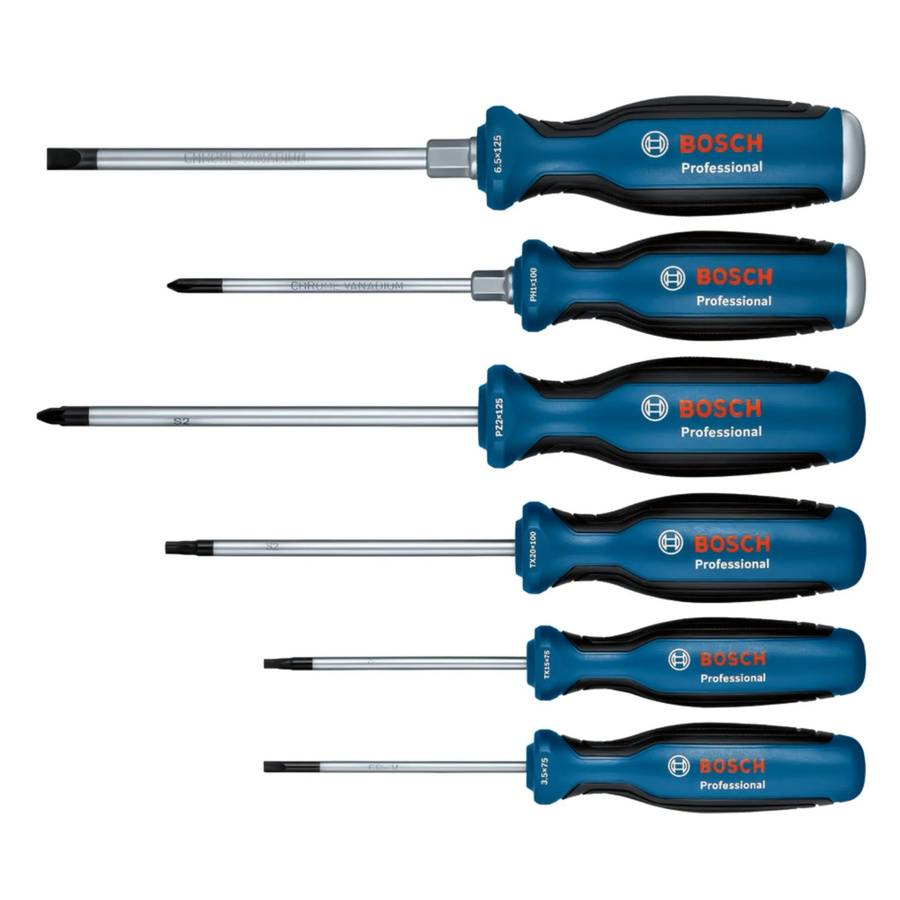 Bosch Professional Schraubendreher-Set 6-teilig mit Schlitz, Kreuzschlitz Phillips, Kreuzschlitz Pozidriv und T-Profil in Blau/Schwarz - Bild 4