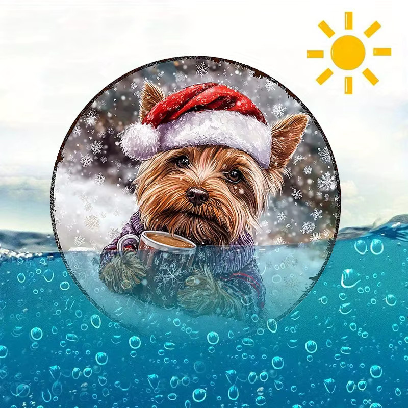 Rundes Aluminiumschild Potdemiel mit Seidigem Terrier in Weihnachtsmütze, Mehrfarbig, Durchmesser: 20 cm - Bild 3