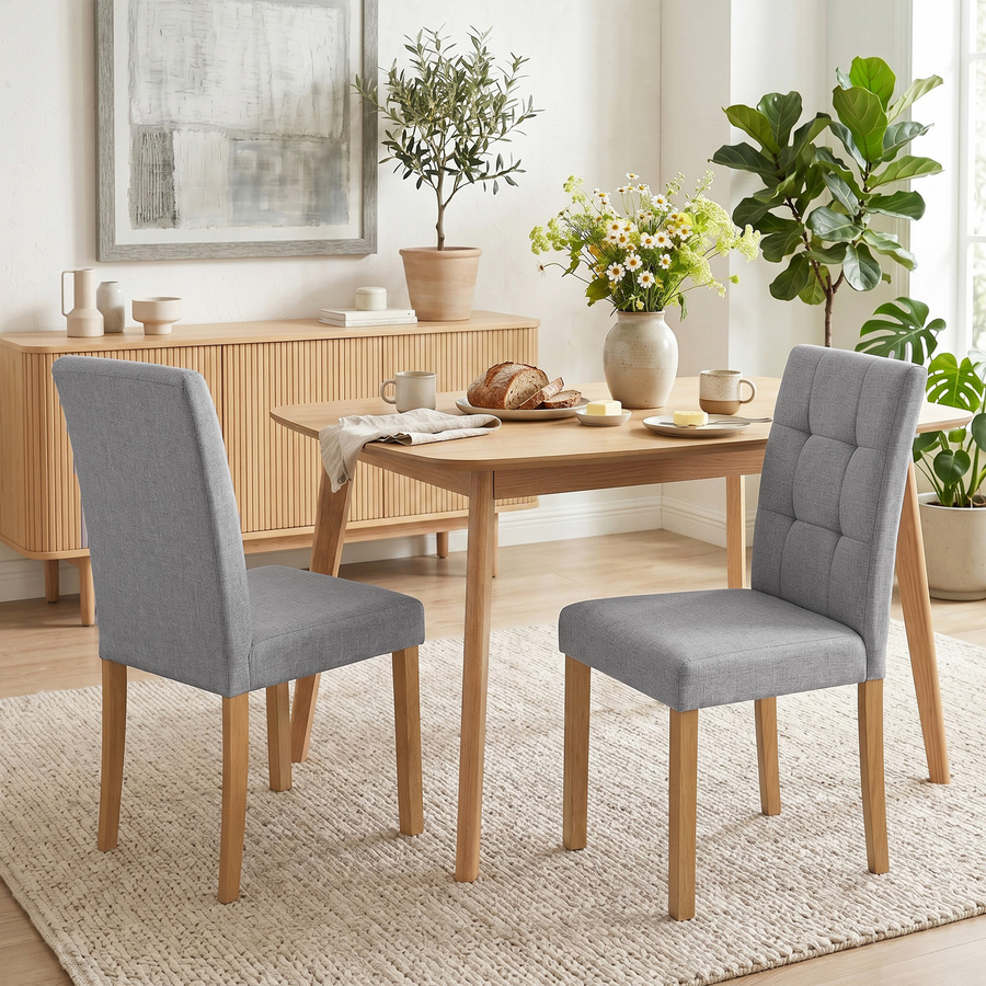 HOMCOM 2er-Set Esszimmerstühle in Hellgrau mit Leinenoptik und Hevea-Holzbeinen - Bild 2