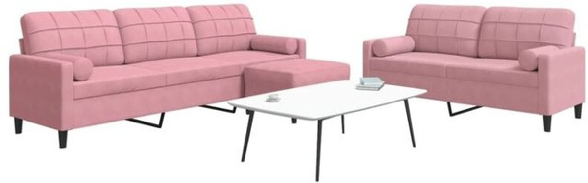 Vidaxl 3-tlg. Sofagarnitur aus Samt mit Kissen und Nackenrollen in Rosa mit Metallgestell im modernen Design - Bild 1