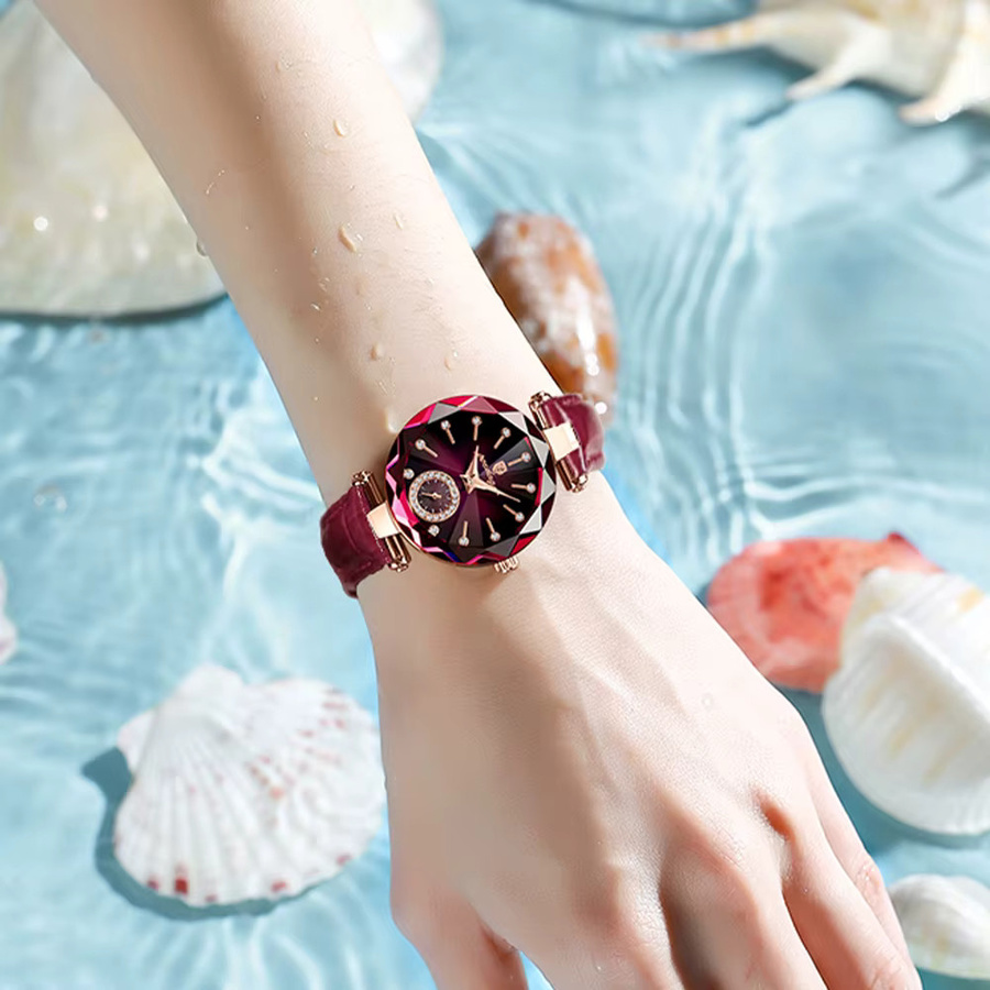 POEDAGAR Armbanduhr, Quarzuhr, Leder, Roségold, Schwarz, Damen - Bild 5