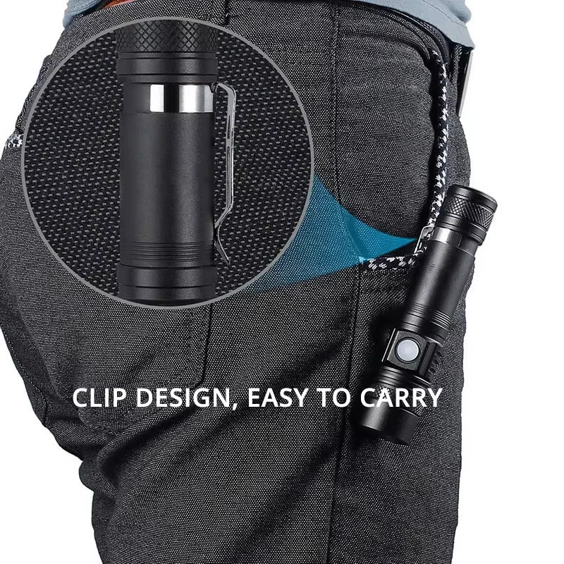 XIWANGFIRE Hochleistungs-LED-Taschenlampe in Schwarz mit Zoomfunktion, wasserdicht und USB-ladbar - Bild 5