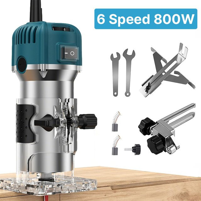Elektrische Oberfräse Blau mit 800 W Leistung und 6 Geschwindigkeiten für Holzbearbeitung und DIY-Projekte - Bild 1