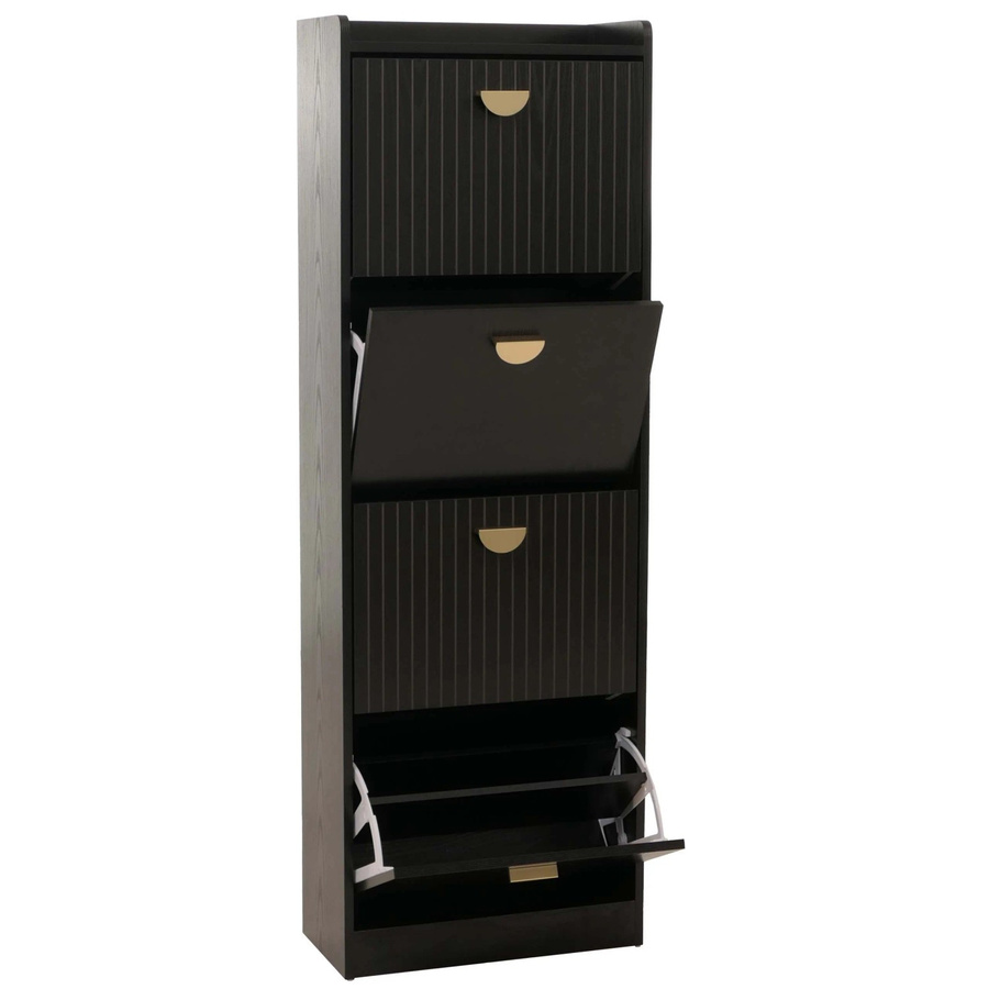 Schuhschrank MCW O39 mit Klappfächern in Schwarz, B/H/T: 148 x 50 x 24 cm - Bild 3