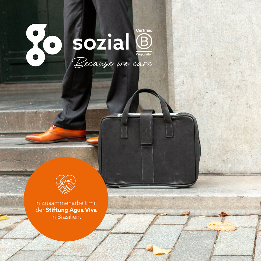 R-Go Tools Laptoptasche Viva aus Vollnarbenleder mit integriertem Laptop-Ständer und Schulterriemen für 15,6 Zoll, Schwarz - Bild 2