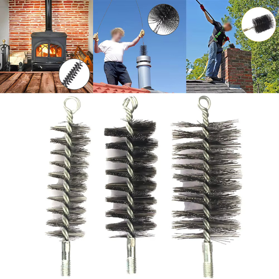 Vibratite Edelstahl Draht-Reinigungsbürste rund für Schornstein und Kamin, Farbe: Silber - Bild 2