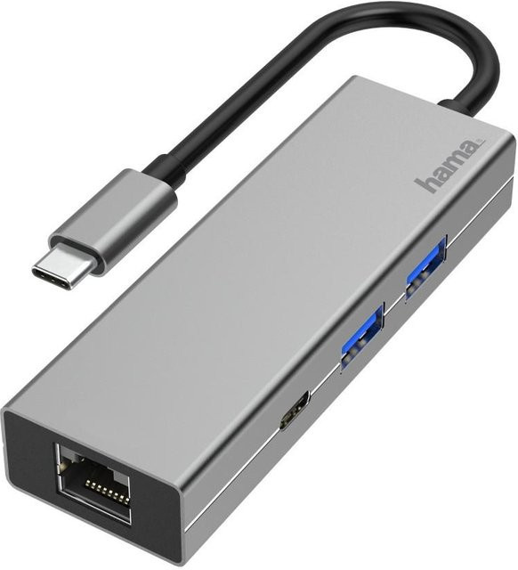 Hama USB-C-Hub Multiport mit 4 Ports: 2x USB-A, USB-C und LAN/Ethernet in Anthrazit/Silber/Grau (00200108) - Bild 1