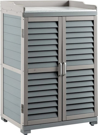 Wiltec Gartentisch Unterschrank in Grau als Pflanztisch und Gartenschrank aus Metall