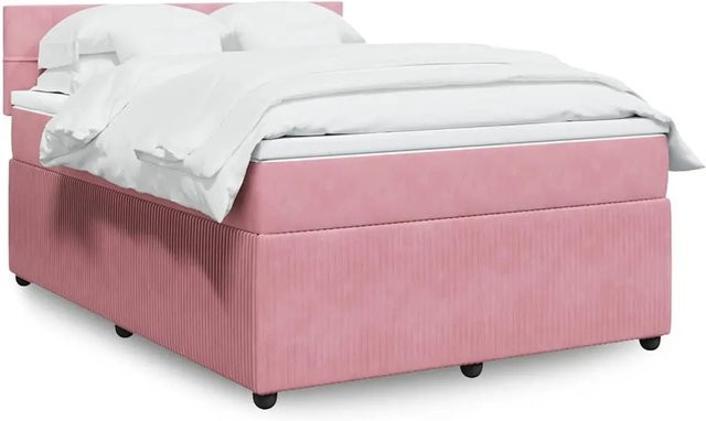 vidaXL Boxspringbett mit Matratze in Rosa, Hybrid-Design mit Samtbezug, USB-Ladeport und Unterbettbeleuchtung, B/T/H: 140 x 190 x 100,5 cm - Bild 1