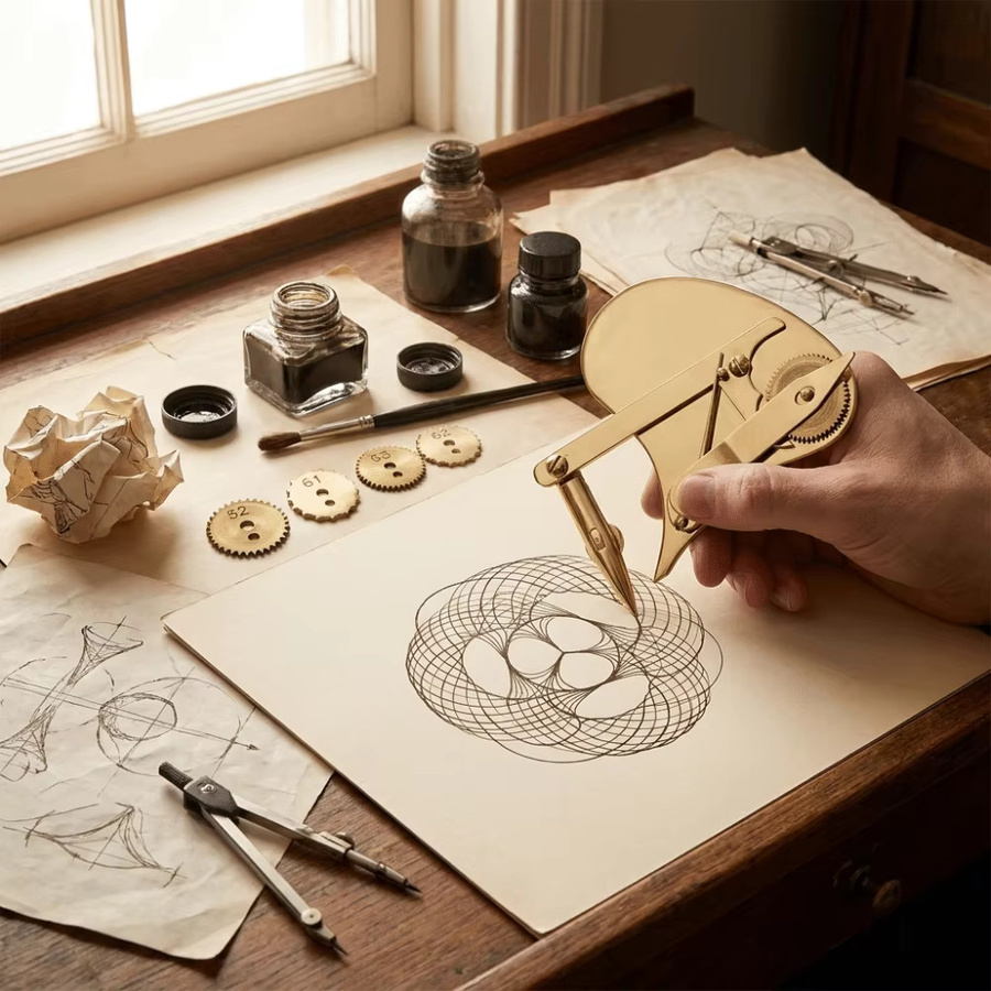 Vintage Präzisions-Linealstift-Set aus Massivlegierung in Gold mit austauschbaren Rädern und mechanischem Getriebe - Bild 2