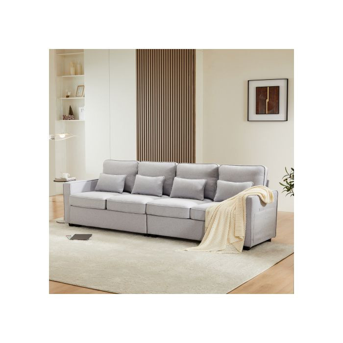 MUVOE 4-Sitzer Sofa in minimalistischem Design mit Stoffbezug und Armlehnen mit Stauraum - Bild 2