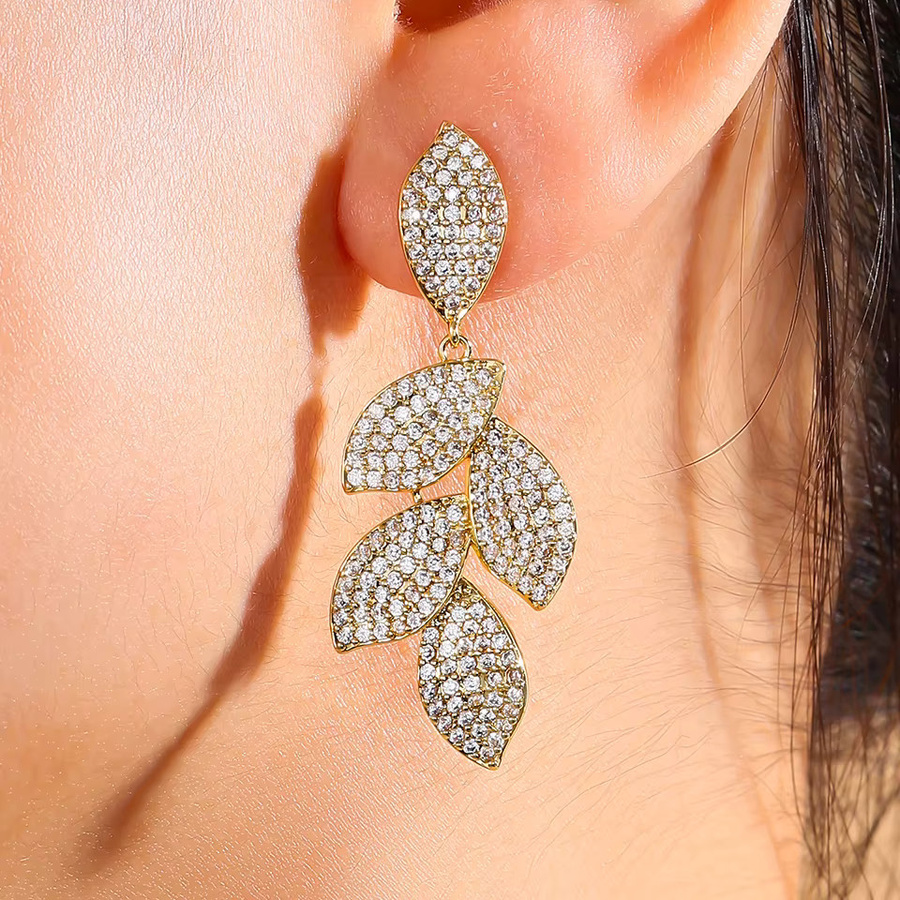 Rakol Drop Ohrringe, Blatt Blume, Zirkonia, Gold - Bild 2