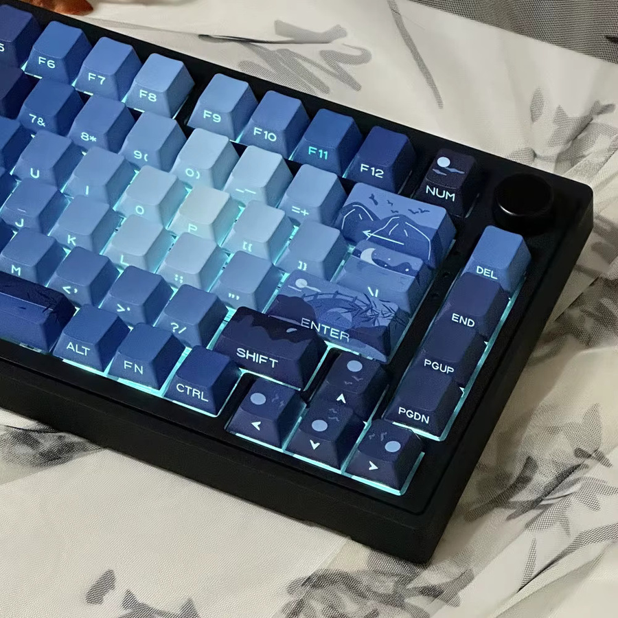 Bright Moon Keycaps Set für mechanische Tastaturen in Cherry Profil mit Dye-Sub Double Shot und Seitenbeschriftung für Hintergrundbeleuchtung, Farbe: Blau - Bild 2