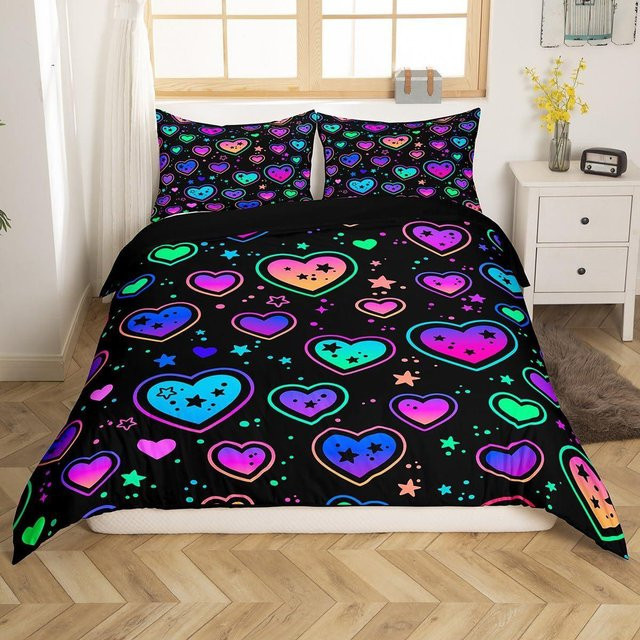 3-teiliges Bettwäsche-Set mit Herz-Muster in Weiß und Rot, bestehend aus Bettbezug und Kissenbezügen aus Mikrofaser, B/T/H: 200 x 200 cm - Bild 1