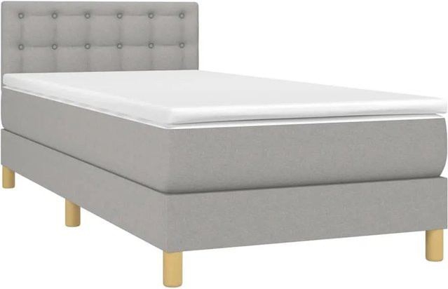 vidaXL Boxspringbett mit Matratze in Hellgrau, Hybridbett mit LED-Unterbettbeleuchtung und USB-Ladeport, B/T/H: 90 x 190 x 78 cm - Bild 1