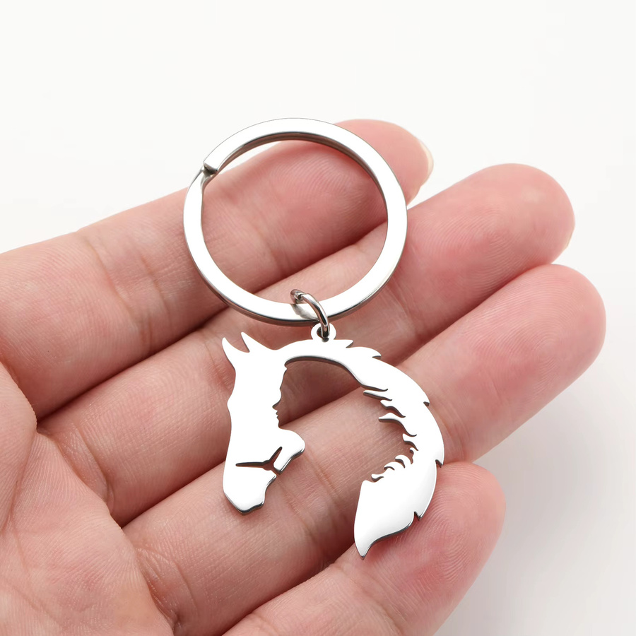 Skyirm Schlüsselanhänger Pferdekopf, Edelstahl, Silber, Unisex - Bild 2