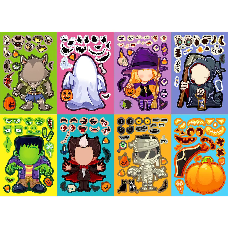 MRJIAANGSON Halloween und Einhorn DIY Puzzle Aufkleber Set, 8 Blätter buntes pädagogisches Spielzeug für Kinder - Bild 2