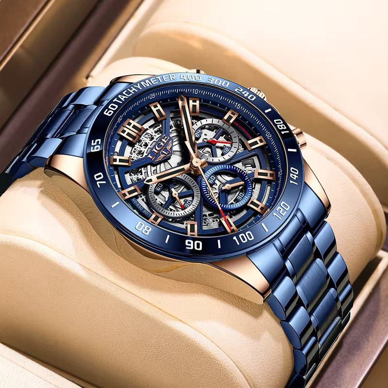 LIGE Chronograph, Quarz, Edelstahl, Blau, Herren - Bild 2