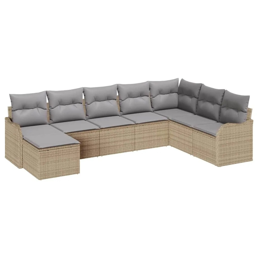 vidaXL Garten-Sofa-Set aus Poly Rattan in Beige mit 8-teiligem Set und Kissen in L-Form - Bild 2