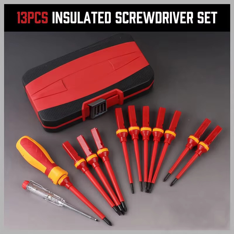 LUCHSHIY Elektriker-Reparatur-Werkzeug-Set, 13-teilig, 1000 V, isoliertes Schraubendreher-Set mit magnetischen Schlitz-Bits, Rot - Bild 2