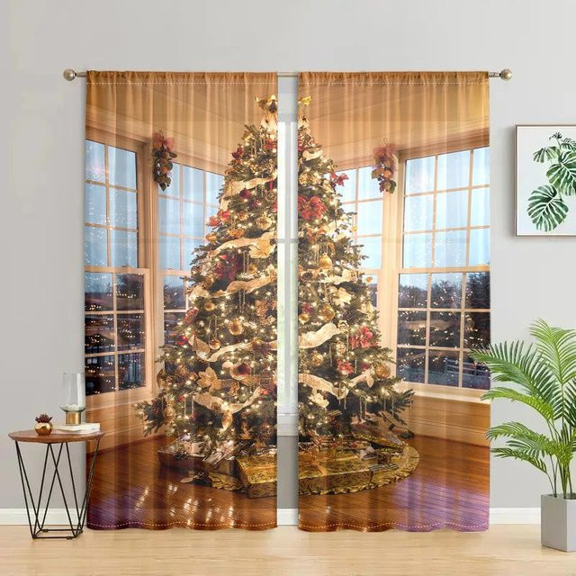 2er-Set Weihnachtsbaum-Vorhänge beige mit 30% Verdunkelung, B: 150 cm, H: 166 cm - Bild 1