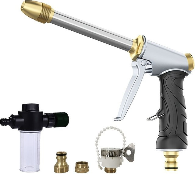 Hochdruck-Autowaschpistole in Silber als Sprühpistole und Schaumwasserpistole für den Garten und das Autowaschen - Bild 1